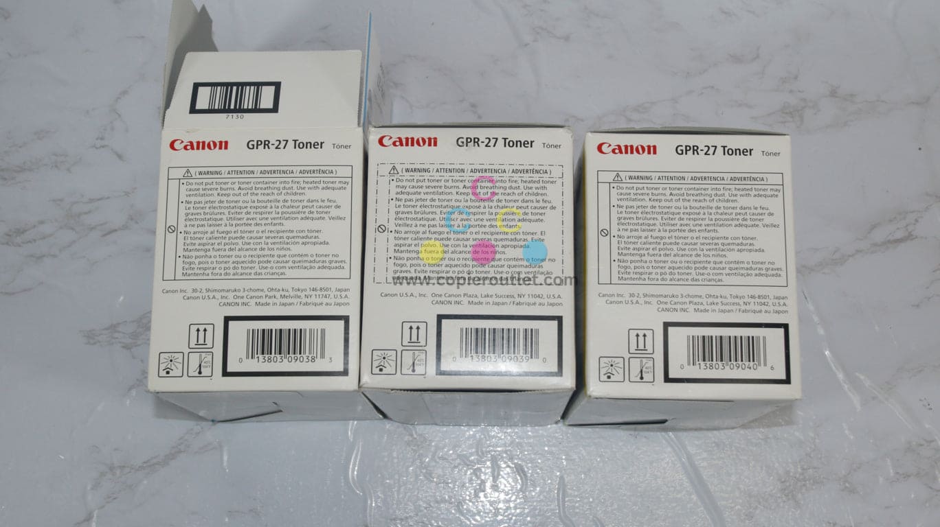 3 New OEM Canon iR LBP5970, 5975 GPR-27 CMY Toner Cartridges (Open Cyan)