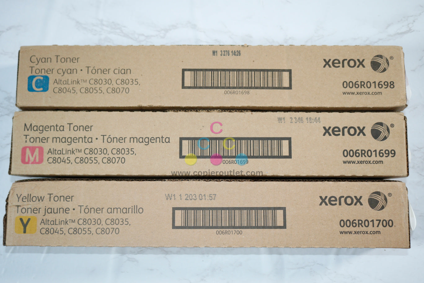 3 OEM Xerox Altalink C8030,C8035,C8045 CMY Toners 006R01698,6R01699,6R01700