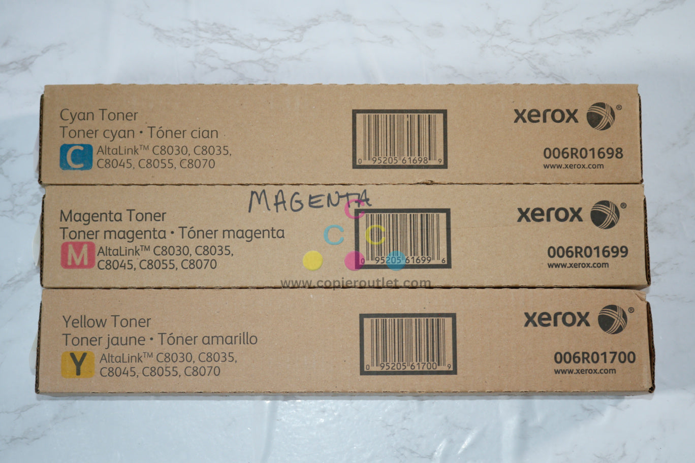 3 OEM Xerox Altalink C8030,C8035,C8045 CMY Toners 006R01698,6R01699,6R01700