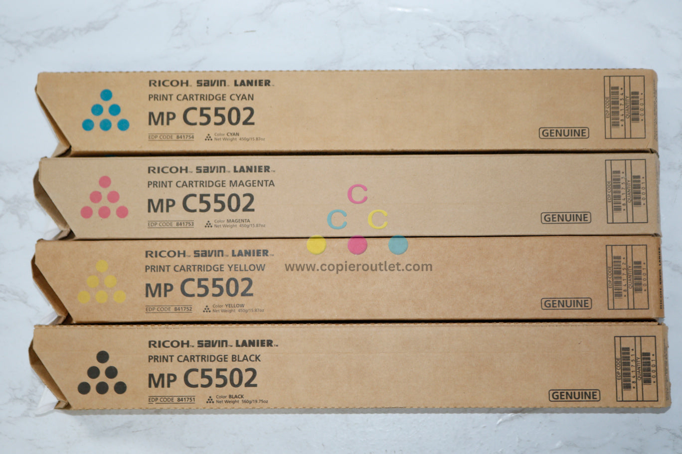 4 New OEM Ricoh MPC4502,C4502A,C5502 CMYK Toners 841751,841752,841753,841754