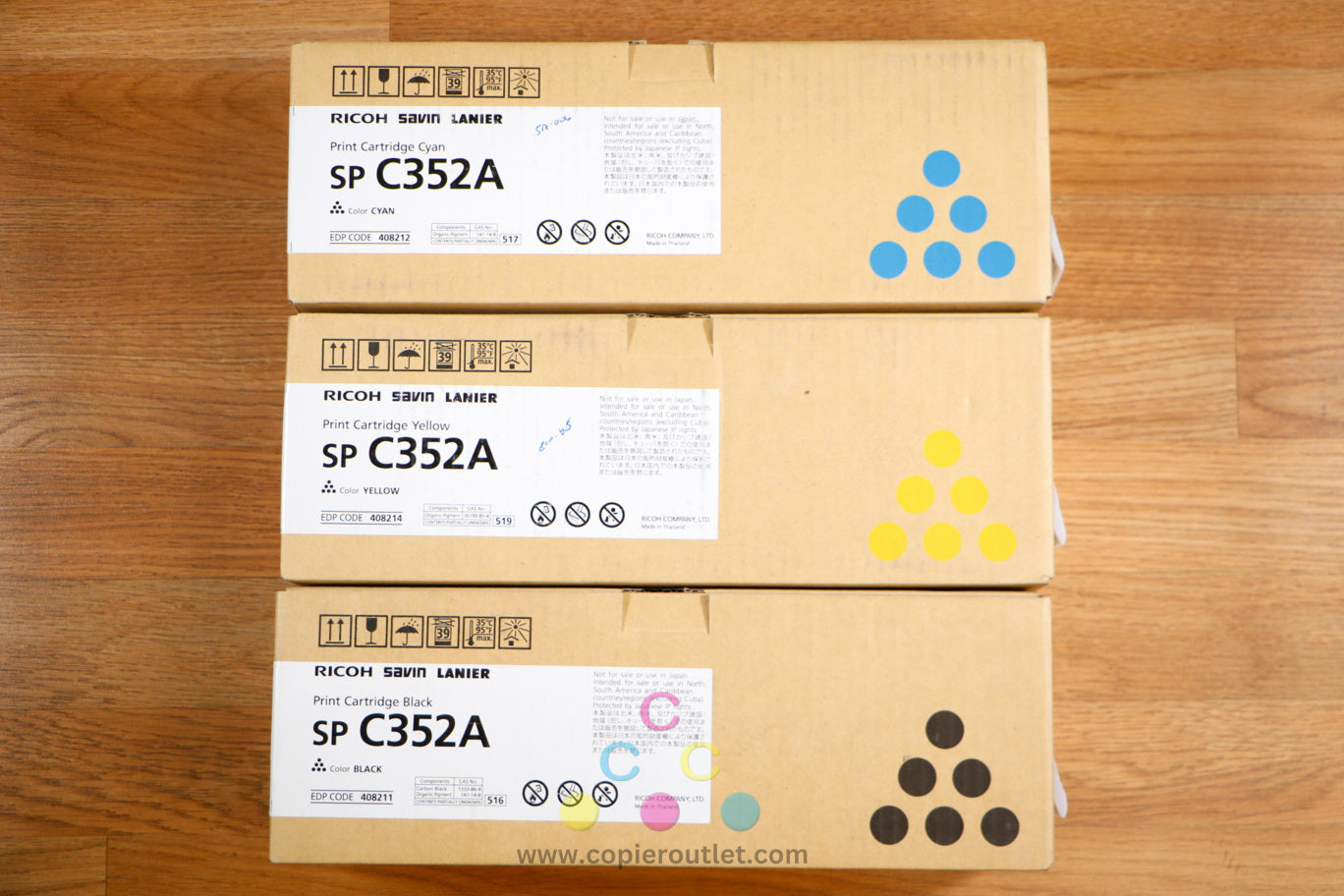 Genuine Ricoh SP C352A CYK Toner Cartridges Ricoh SP C352DN 408211 408212 408214