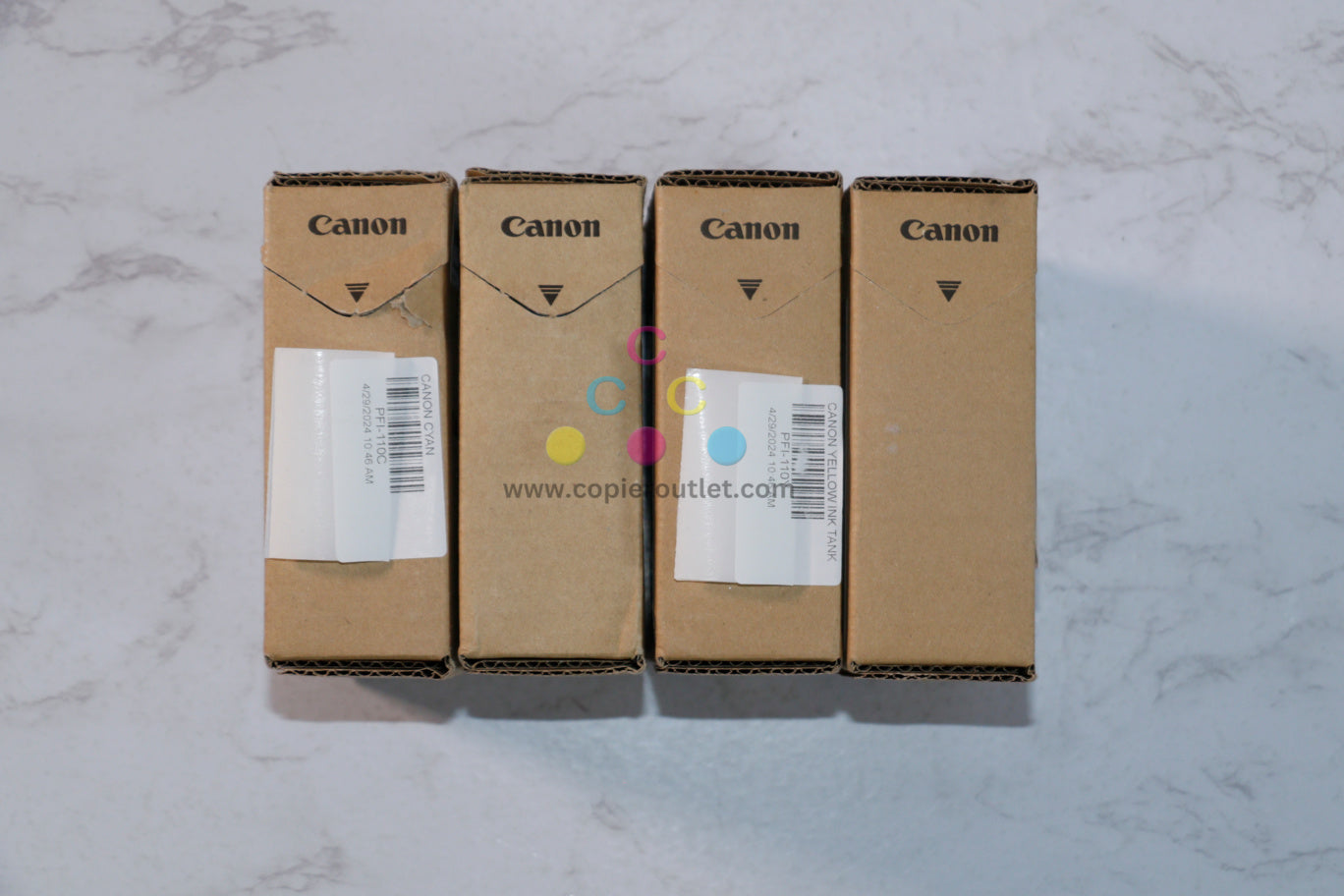 4 OEM Canon TX-3000, TX4000 PFI-110 Cyan, Mag, Yellow and Black Pigment Ink Tanks