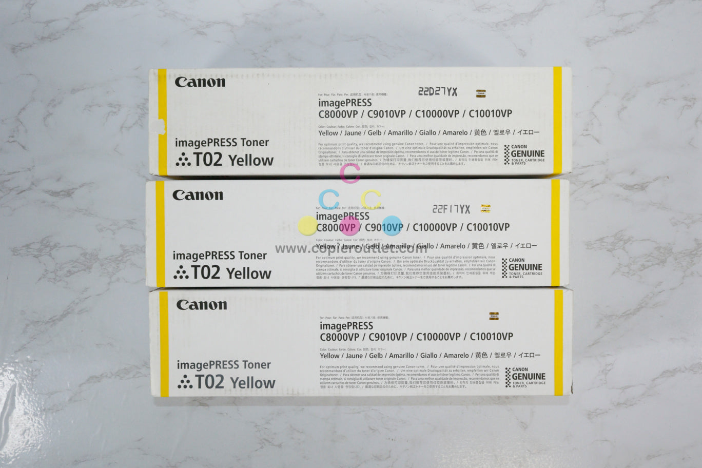 3 New OEM Canon iPRESS C8000VP,C9010VP,C10000 T02 Yellow Toners 8532B001[AA]