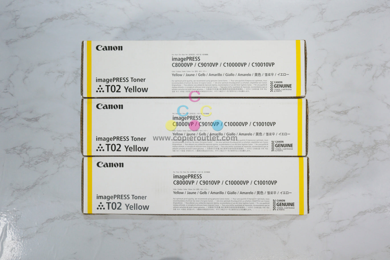 3 New OEM Canon iPRESS C8000VP,C9010VP,C10000 T02 Yellow Toners 8532B001[AA]