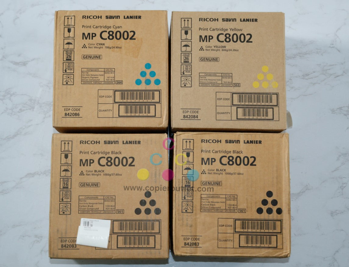 4 OEM Ricoh MP C6502S,C8002SP,C8002 CYKK Toners 842083,842084,842086