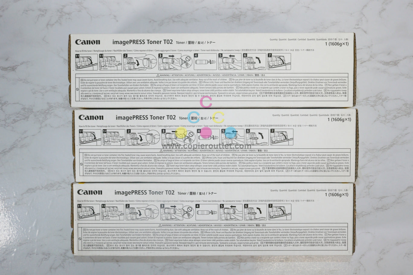 3 New OEM Canon iPRESS C8000VP,C9010VP,C10000 T02 Yellow Toners 8532B001[AA]