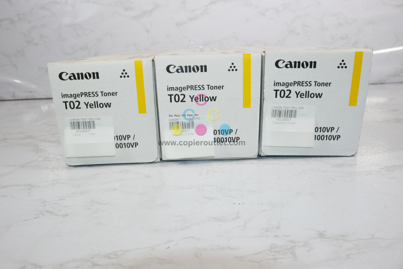 3 New OEM Canon iPRESS C8000VP,C9010VP,C10000 T02 Yellow Toners 8532B001[AA]