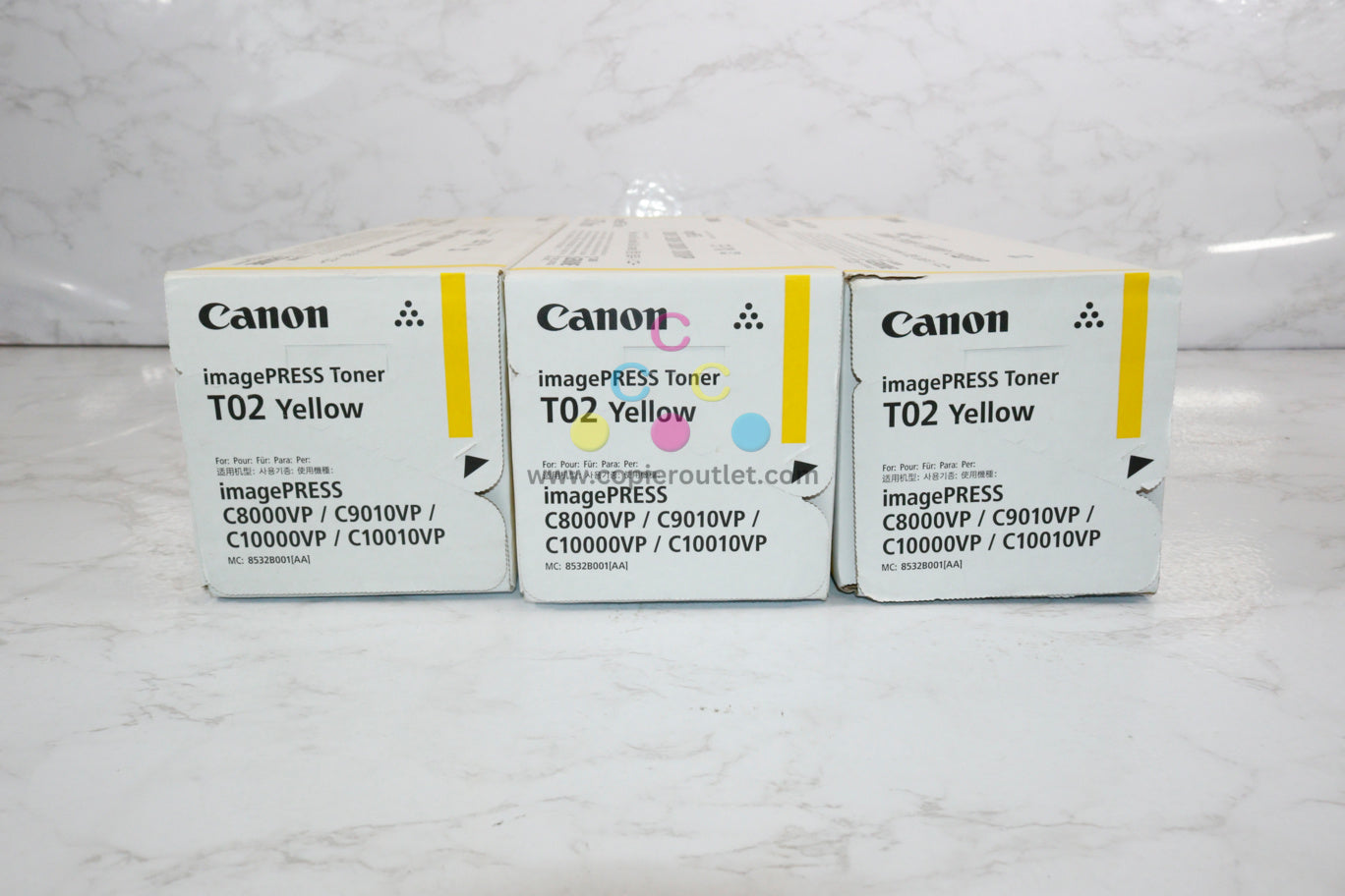 3 New OEM Canon iPRESS C8000VP,C9010VP,C10000 T02 Yellow Toners 8532B001[AA]