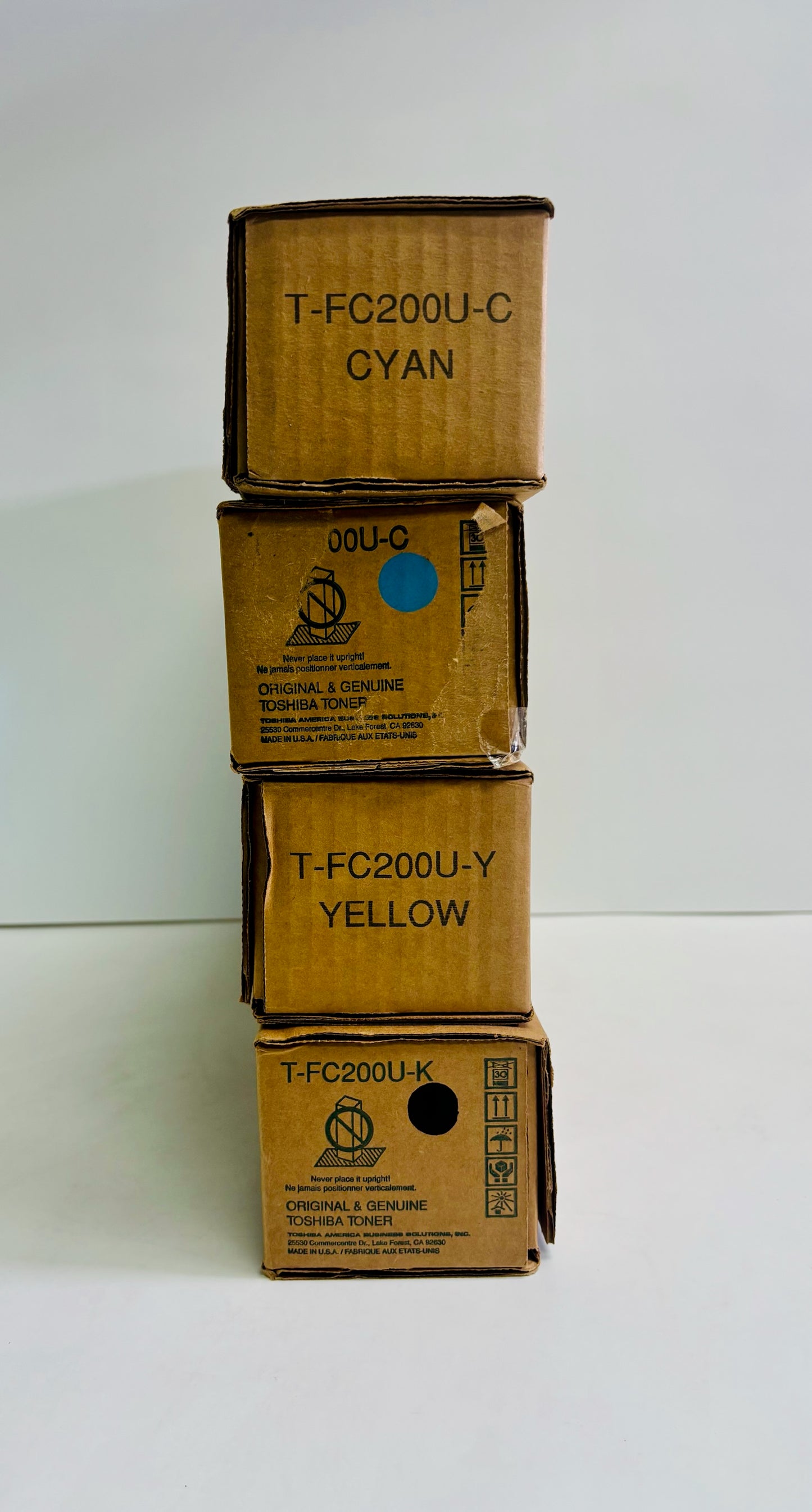 4 Genuine Toshiba 2000AC,2500AC Cyan, Yel & Black Toners T-FC200U, TFC200U CCYK