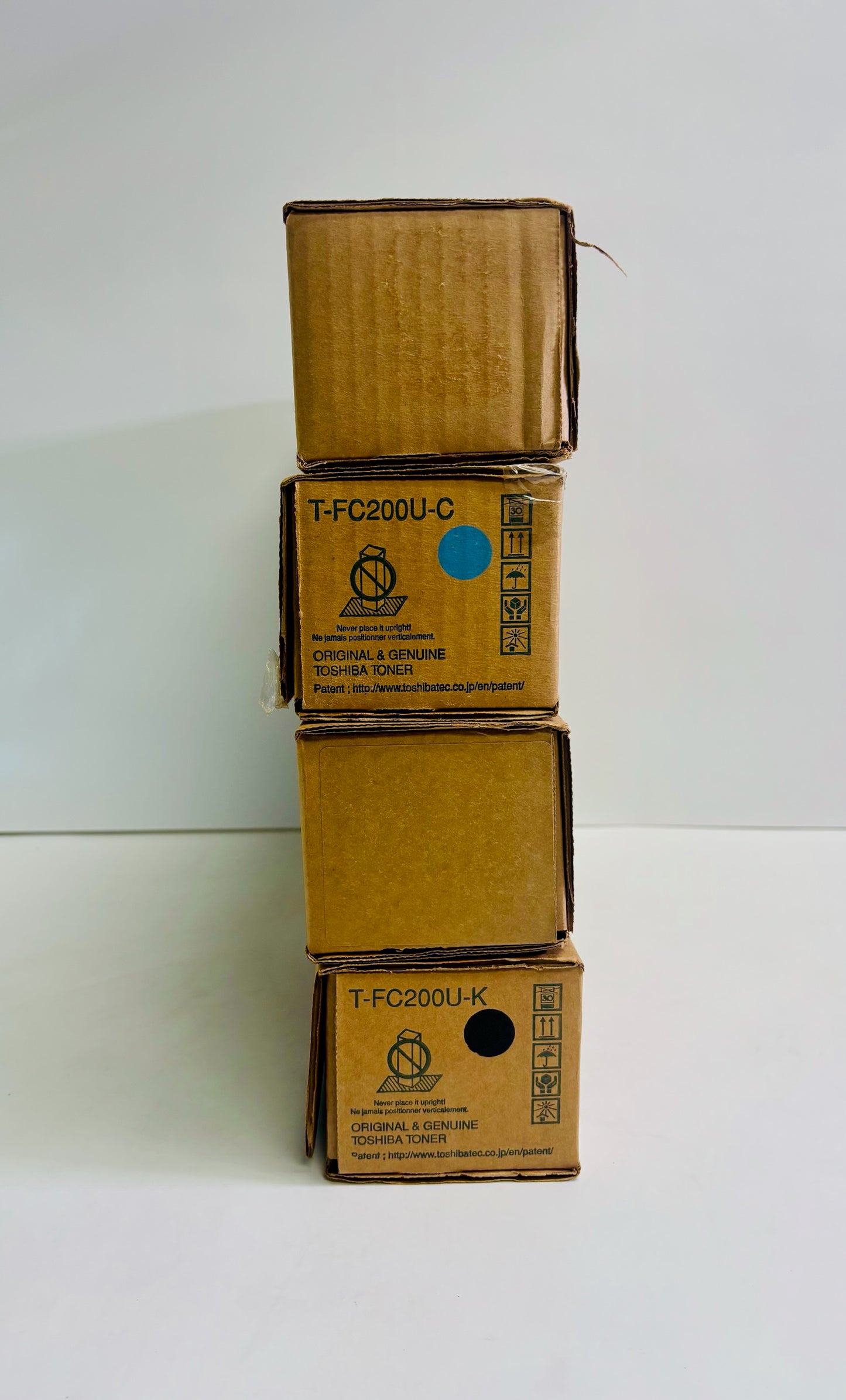 4 Genuine Toshiba 2000AC,2500AC Cyan, Yel & Black Toners T-FC200U, TFC200U CCYK