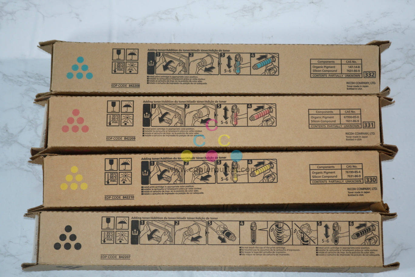 New Genuine Ricoh MP C407 CMYK Toner Cartridges 842207, 842208, 842209, 842210