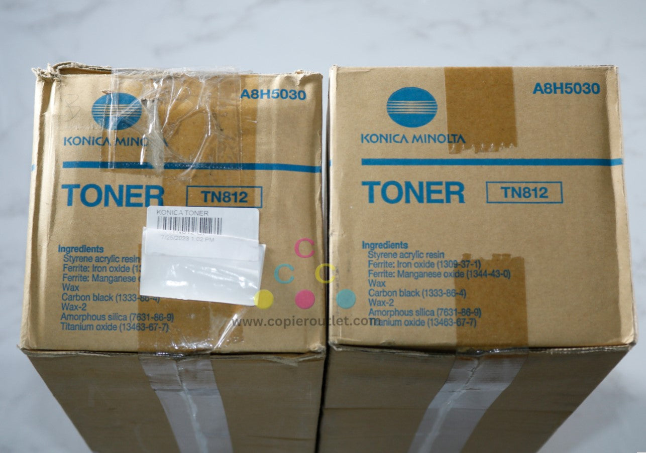 2 Genuine Konica Minolta Bizhub 808, Black Toner Cartridges, TN812 / A8H5030