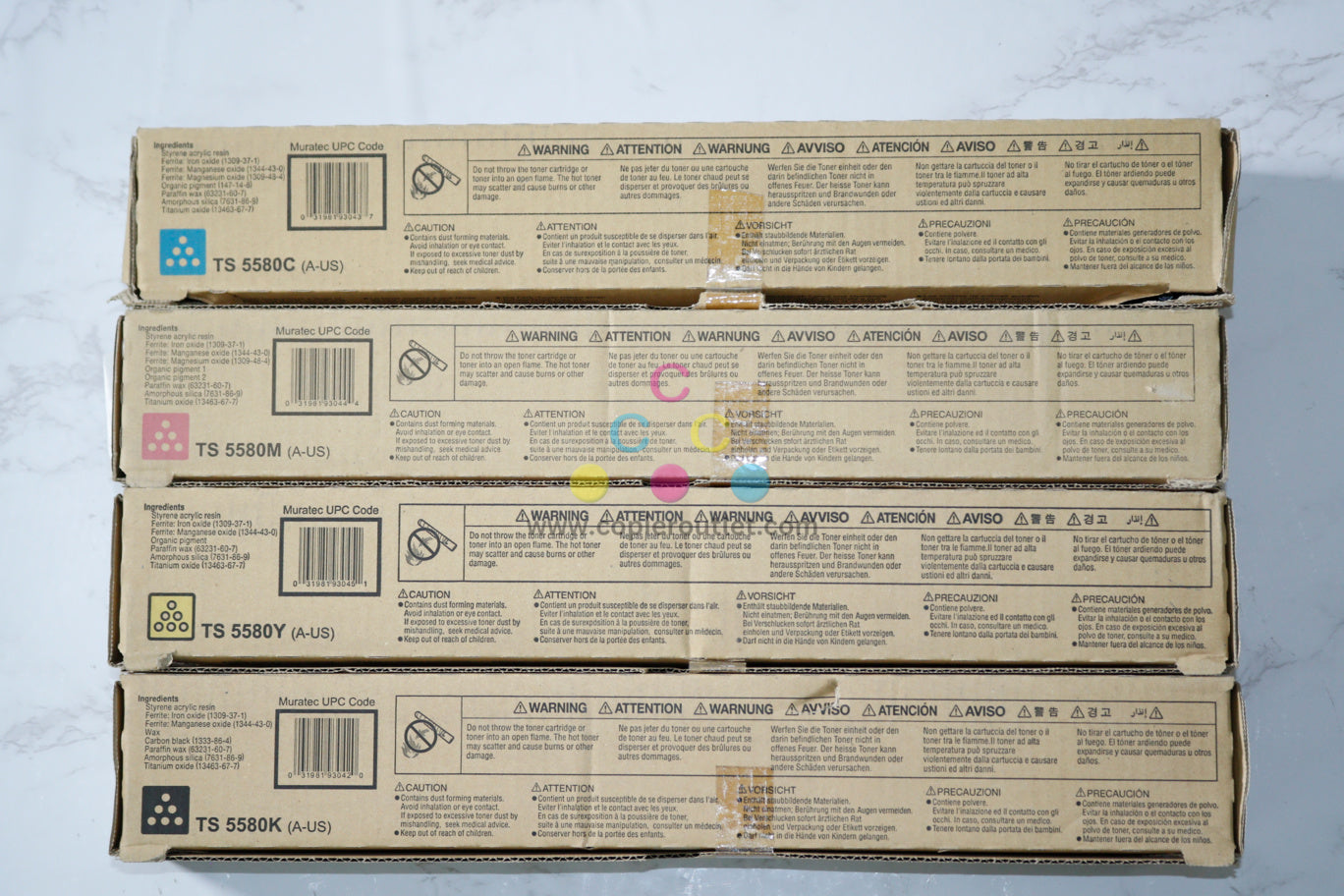 4 New OEM Muratec MFX-C5580N / C4580N, TS5580/TS-5580 CMYK Toner Cartridges