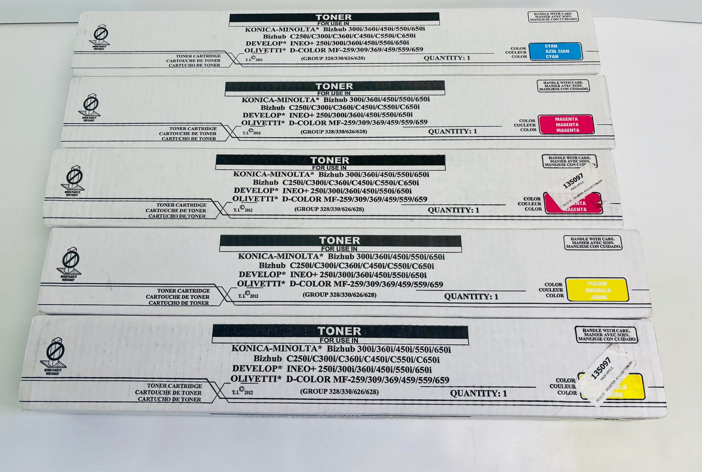 5 Unbranded Konica Minolta C450,C550, C650 TN626 CMMYY Toners