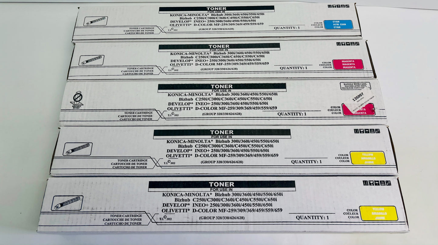 5 Unbranded Konica Minolta C450,C550, C650 TN626 CMMYY Toners