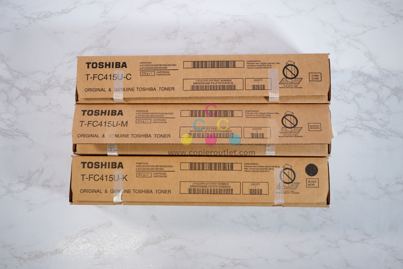 3 Open OEM Toshiba eStudio 2515AC,3015AC,3515AC,4515AC CMK Toner Set T-FC415U