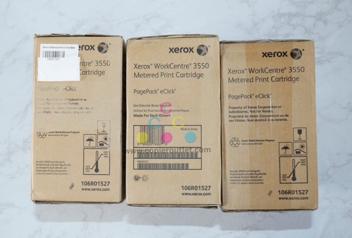 3 New OEM Xerox WorkCentre 3550 Black Metered Print Cartridges 106R01527