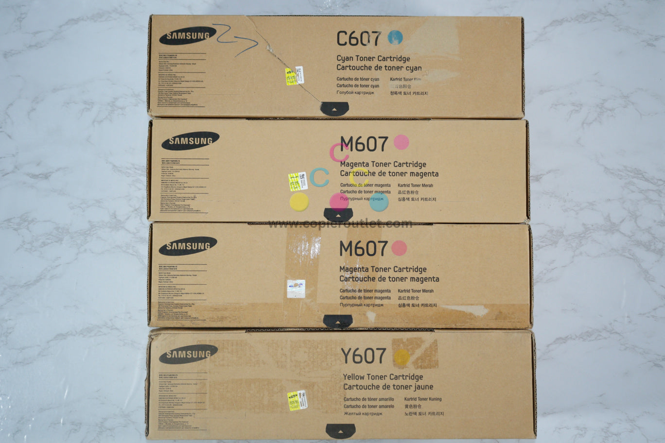 4 OEM Samsung MultiXpress CLX-9250ND,9352NA CMMY Toners CLT-C607S,M607S,Y607S