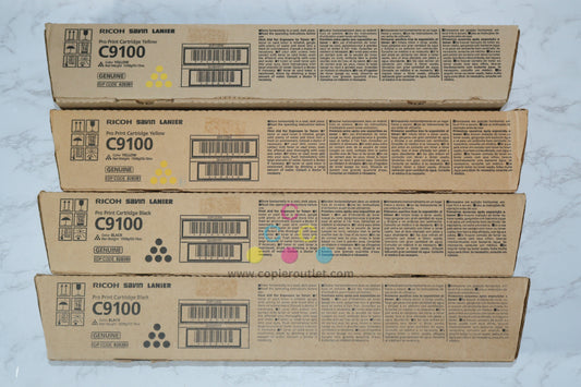 4 New OEM Ricoh Pro C9100, C9110 Yellow & Black Toners 828380, 828381