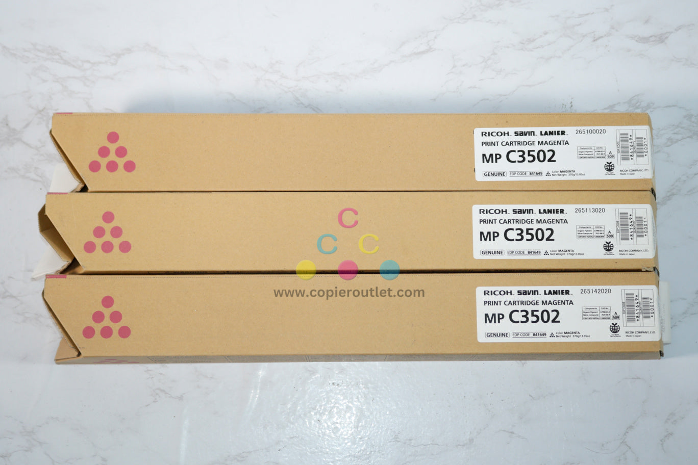 3 New OEM Ricoh MP C3002 / MP C3502 Magenta Toner Cartridges 841649