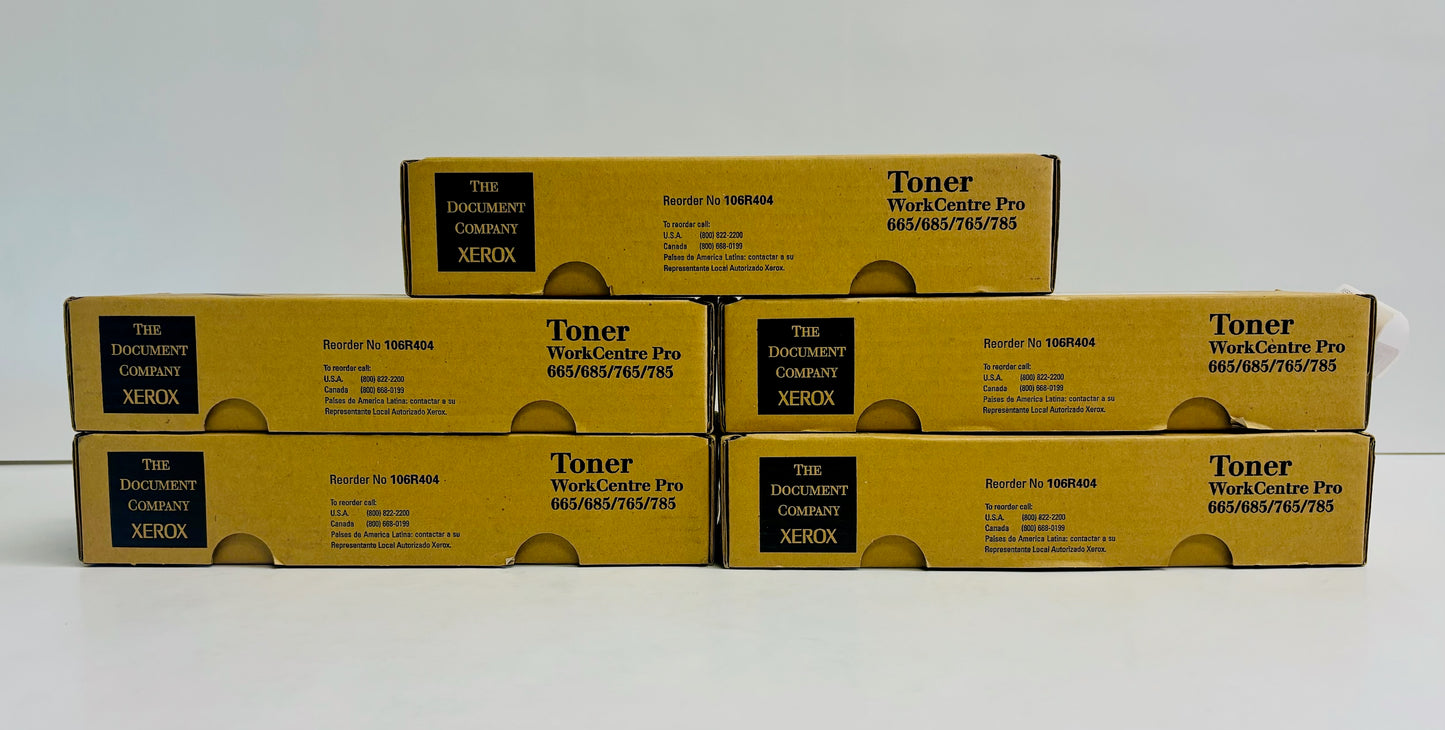 5 New Genuine Xerox Pro665, 685, 765, 785 Black Toner Cartridges 106R404