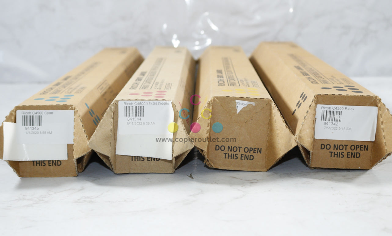 4 New OEM Ricoh C4500,C4540,LD445C CMYK Toners 841342,841343,841344,841345