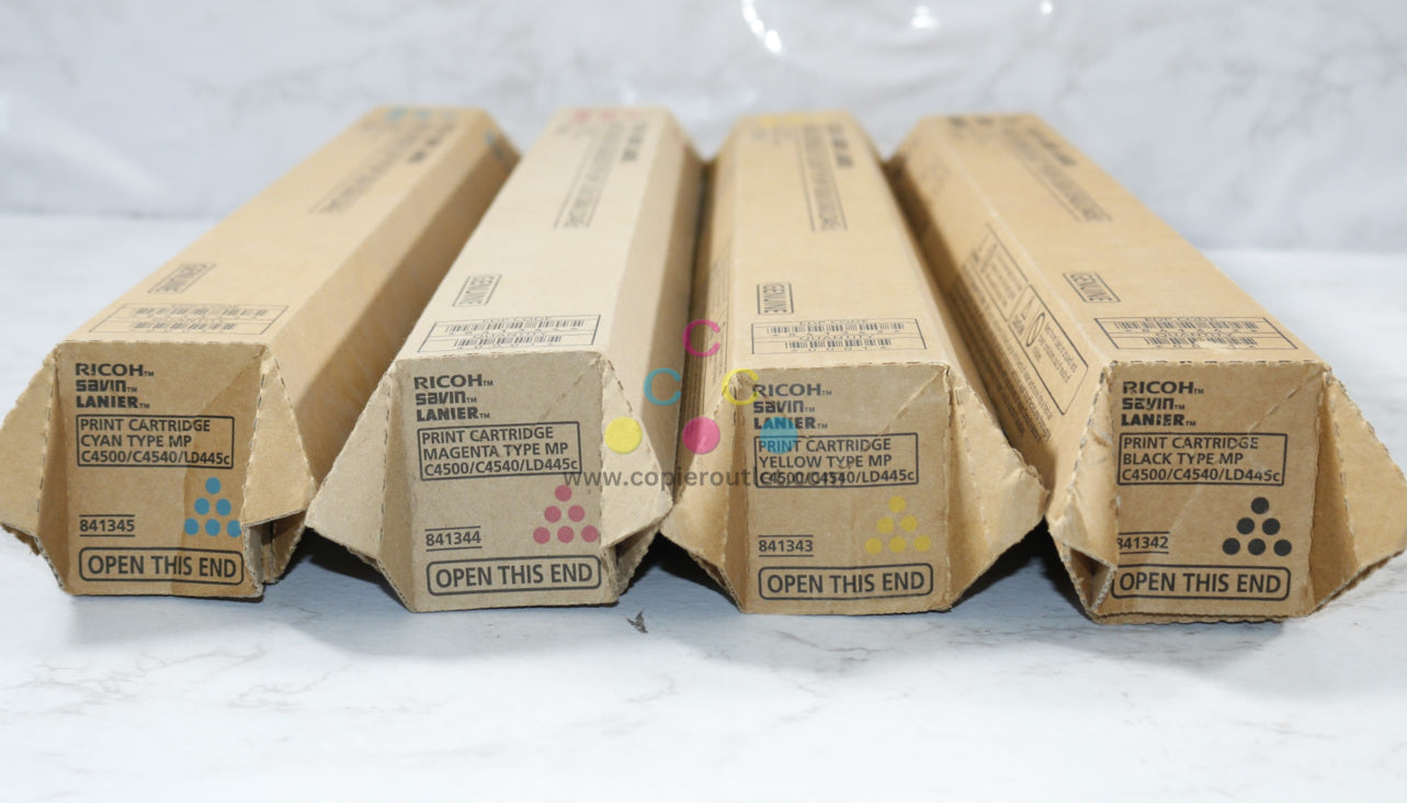 4 New OEM Ricoh C4500,C4540,LD445C CMYK Toners 841342,841343,841344,841345