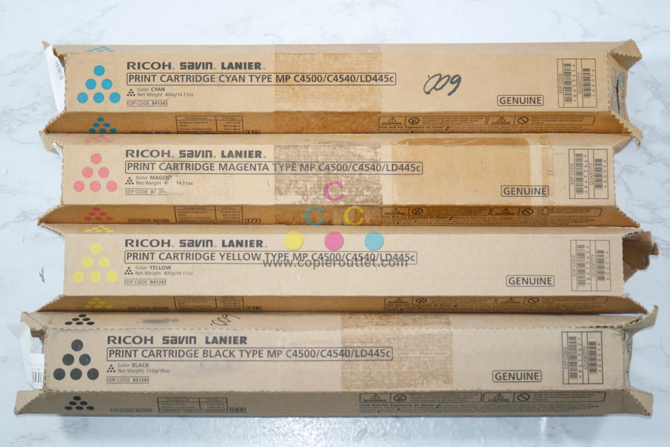 4 Cosmetic OEM Ricoh C4500,C4540,LD445C CMYK Toners 841342,841343,841344,841345