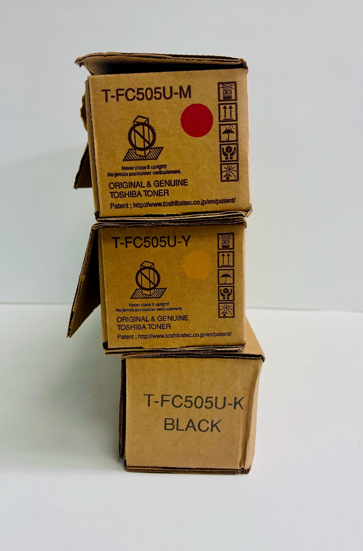 3 Genuine Toshiba 2505AC, 5005A Magenta ,Yellow & Black Toners T-FC505U-MYK