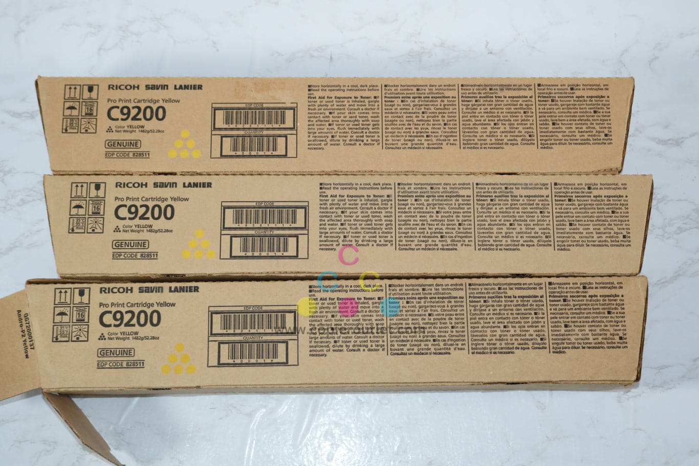 3 Cosmetic OEM Ricoh Pro C9200,C9210 Yellow Toner Cartridges 828511 (2 New & 1 Open)