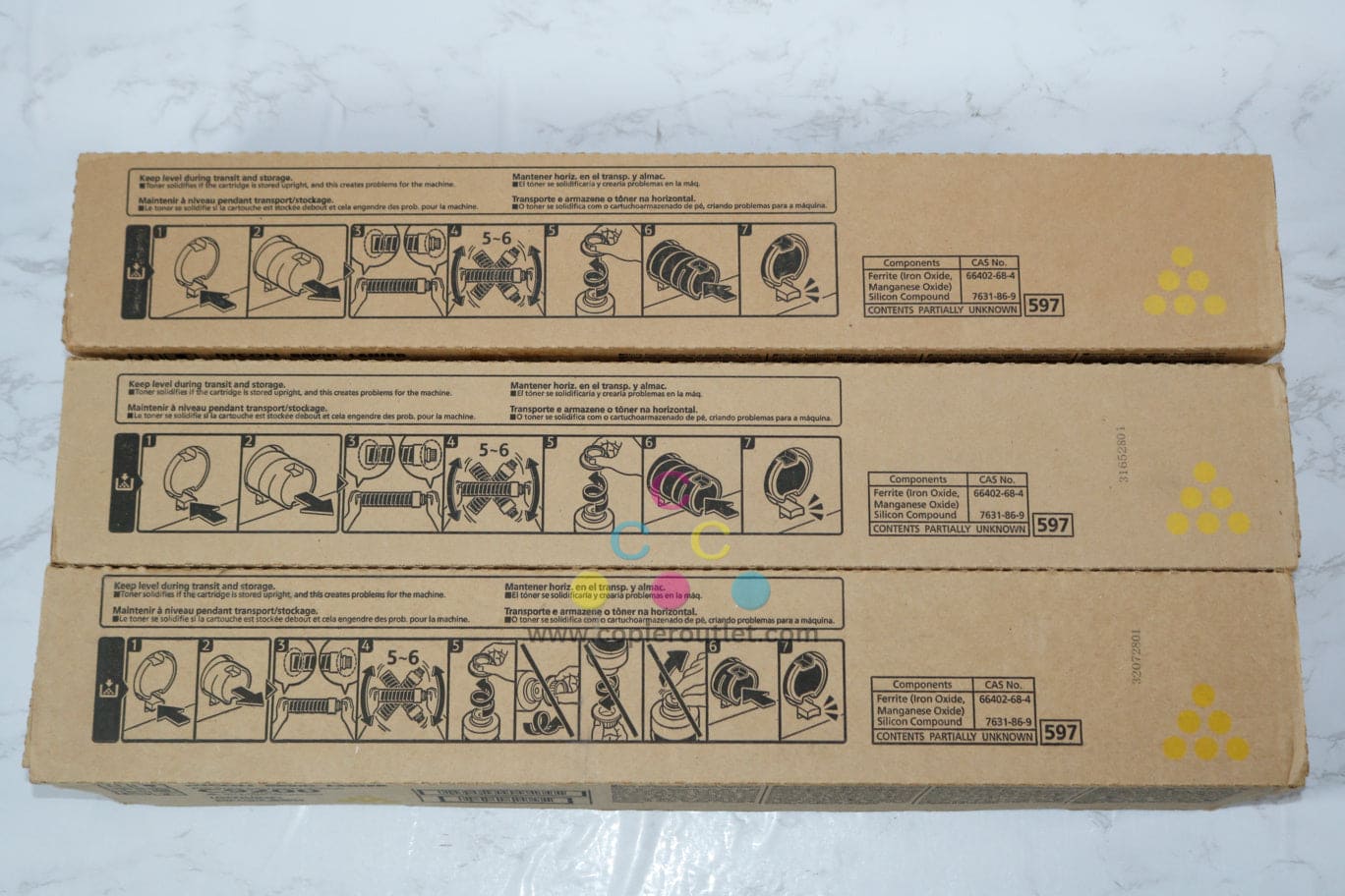 3 Cosmetic OEM Ricoh Pro C9200,C9210 Yellow Toner Cartridges 828511 (2 New & 1 Open)