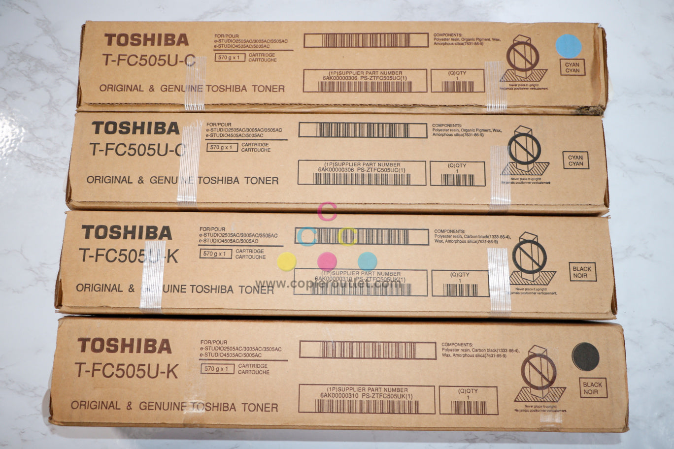 New OEM Toshiba eStudio 2505AC,3005AC CCKK Toners T-FC505U-C (x2),T-FC505U-K(x2)