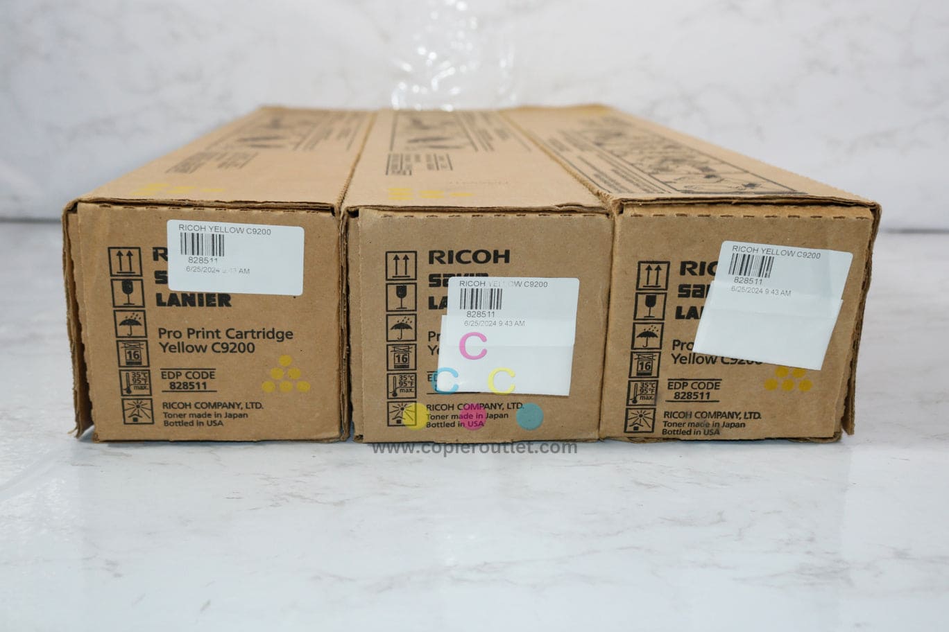 3 Cosmetic OEM Ricoh Pro C9200,C9210 Yellow Toner Cartridges 828511 (2 New & 1 Open)