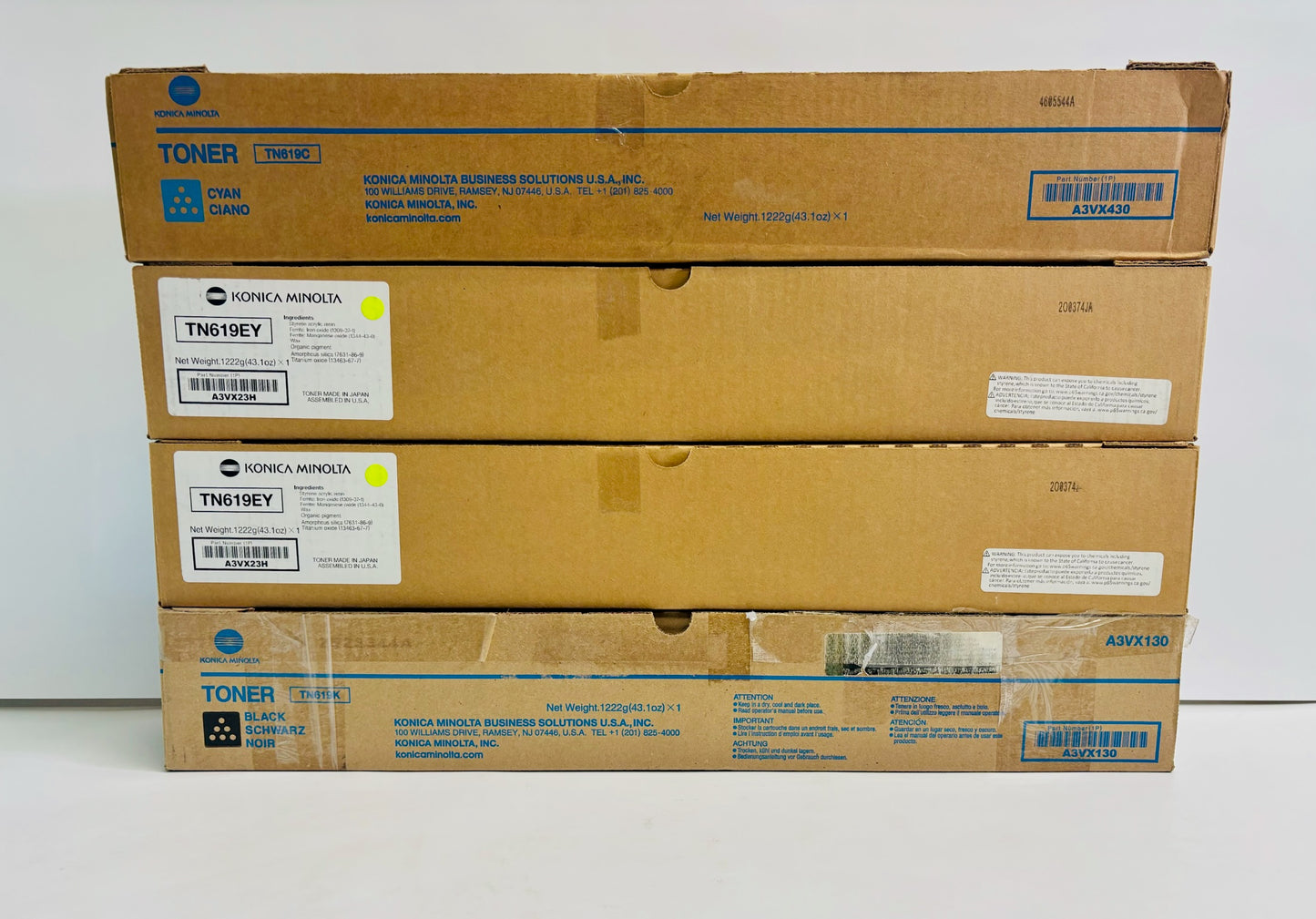 4 Genuine Konica Minolta C2060,C1070 Cyan, Yellow & Black Toners TN619 CYYK