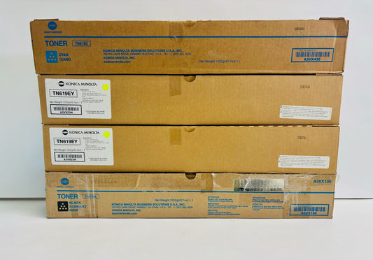 4 Genuine Konica Minolta C2060,C1070 Cyan, Yellow & Black Toners TN619 CYYK