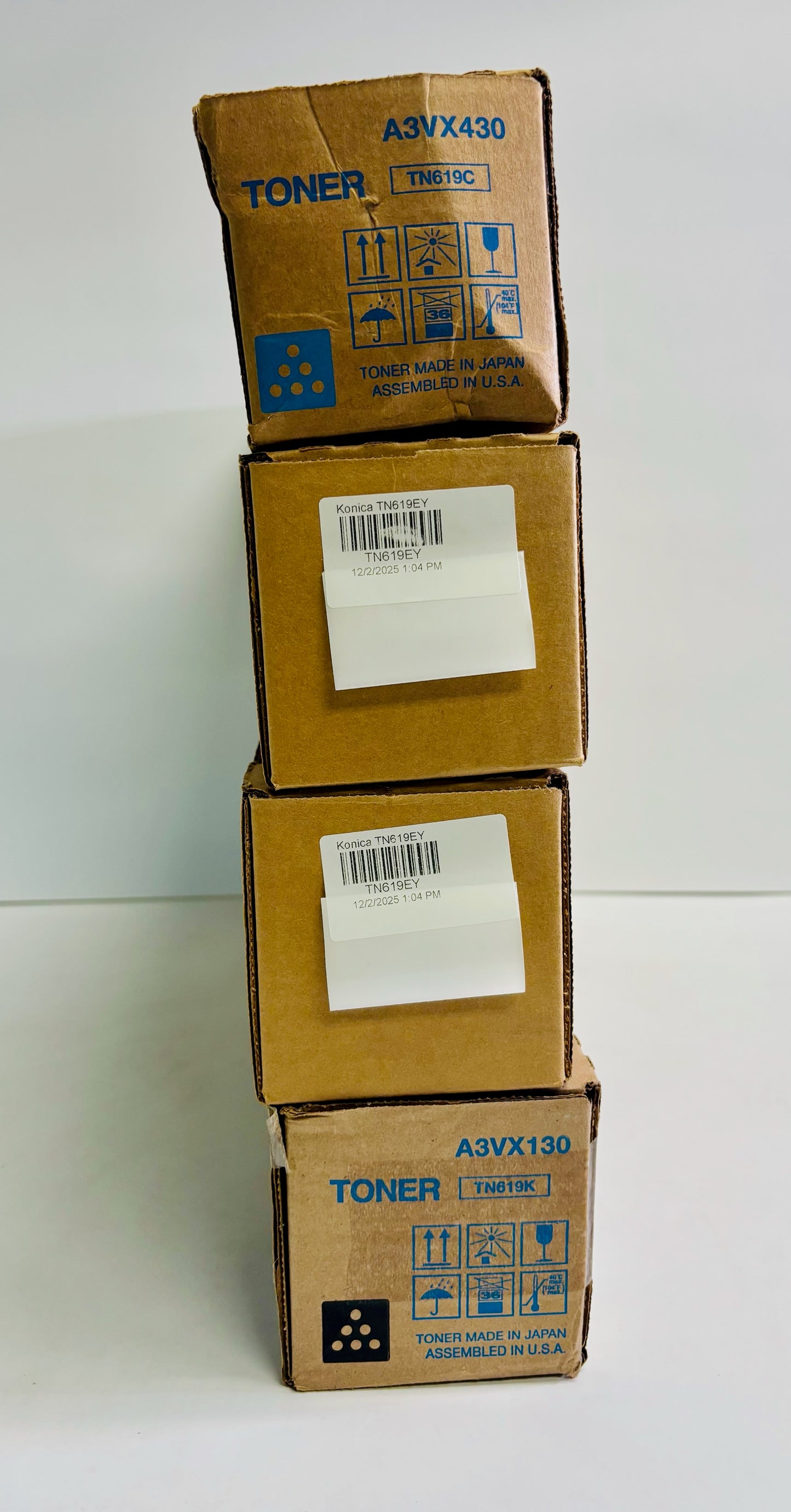 4 Genuine Konica Minolta C2060,C1070 Cyan, Yellow & Black Toners TN619 CYYK