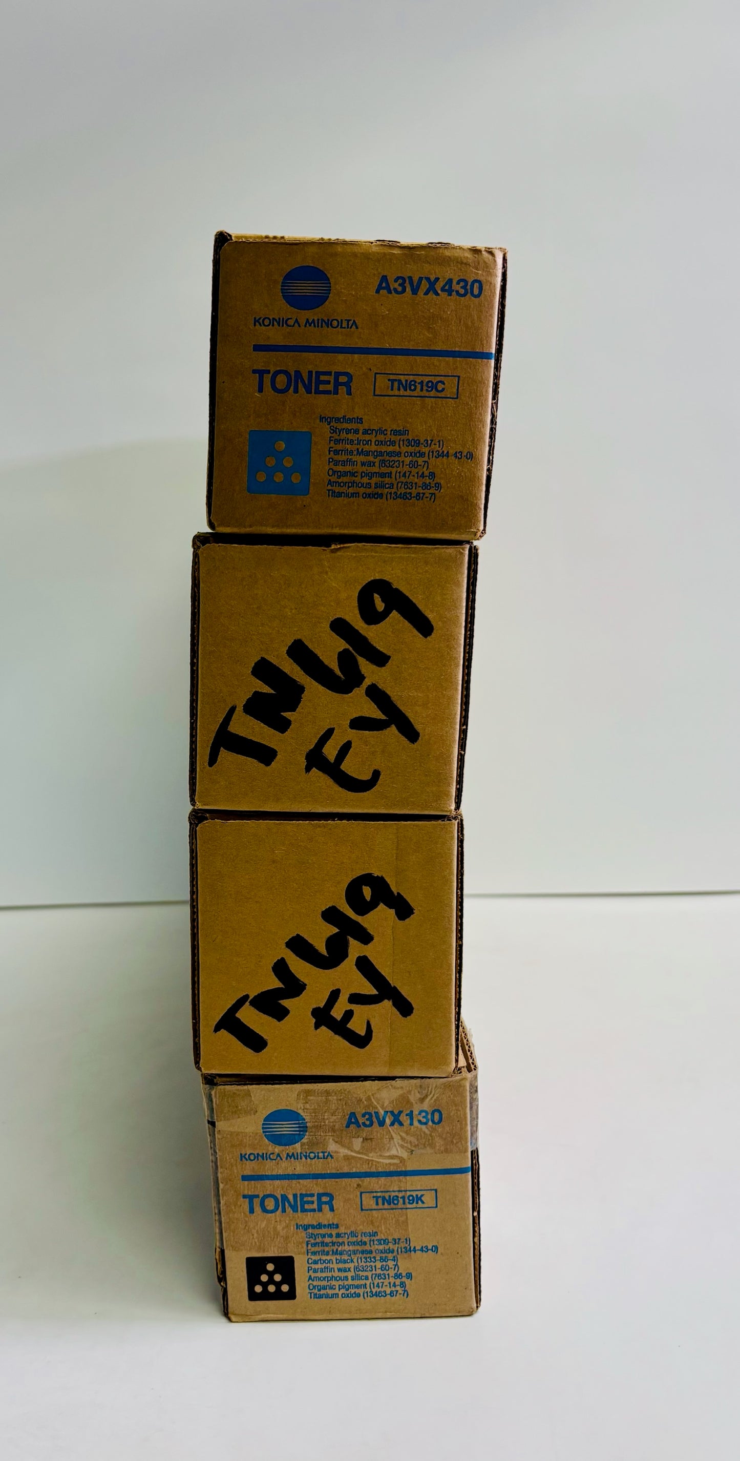4 Genuine Konica Minolta C2060,C1070 Cyan, Yellow & Black Toners TN619 CYYK