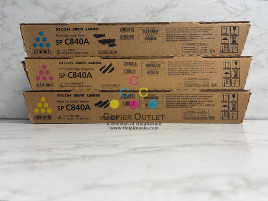 3 Genuine Ricoh SP C840A,C842 CMY Toner 821258,821257,821256 (No Black)