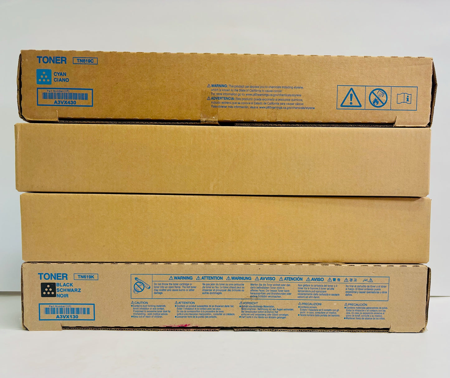 4 Genuine Konica Minolta C2060,C1070 Cyan, Yellow & Black Toners TN619 CYYK