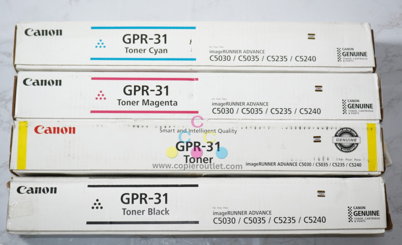 4 OEM Canon iRUNNER C5030,C5035,C5235 GPR-31 CMYK Toners (Open Magenta/Black)