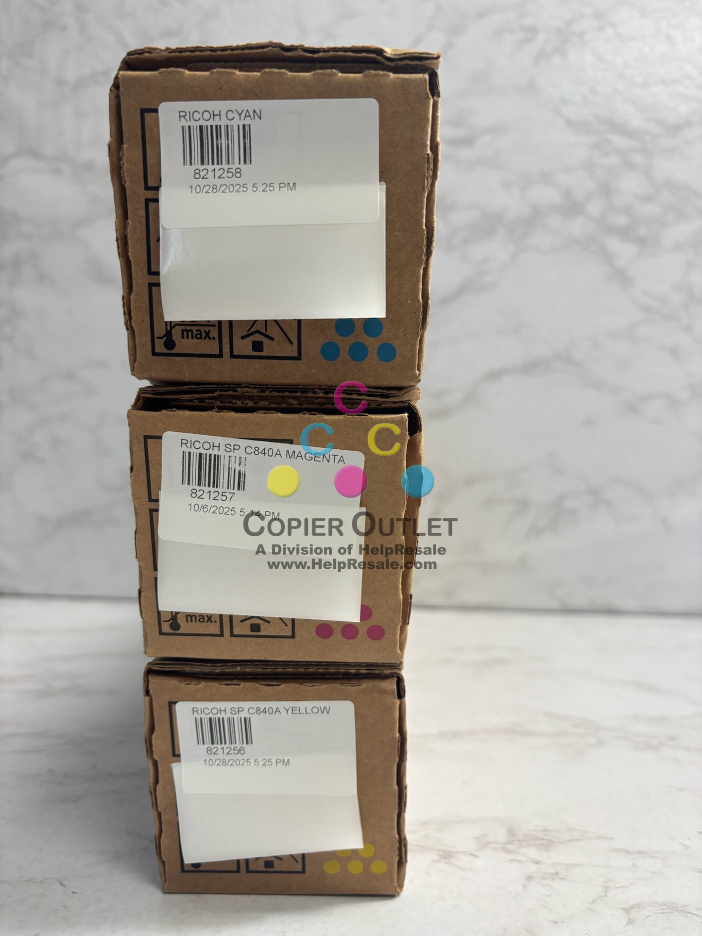 3 Genuine Ricoh SP C840A,C842 CMY Toner 821258,821257,821256 (No Black)