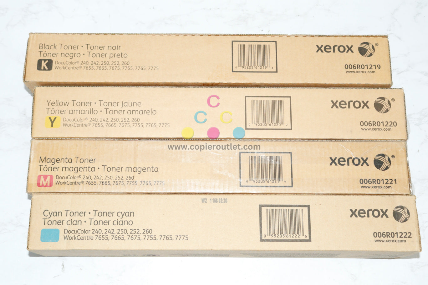 4 OEM Xerox DC 240,250,260,252,WC 7655,7755,7765 CMYK Toners 006R01219,20,21,22