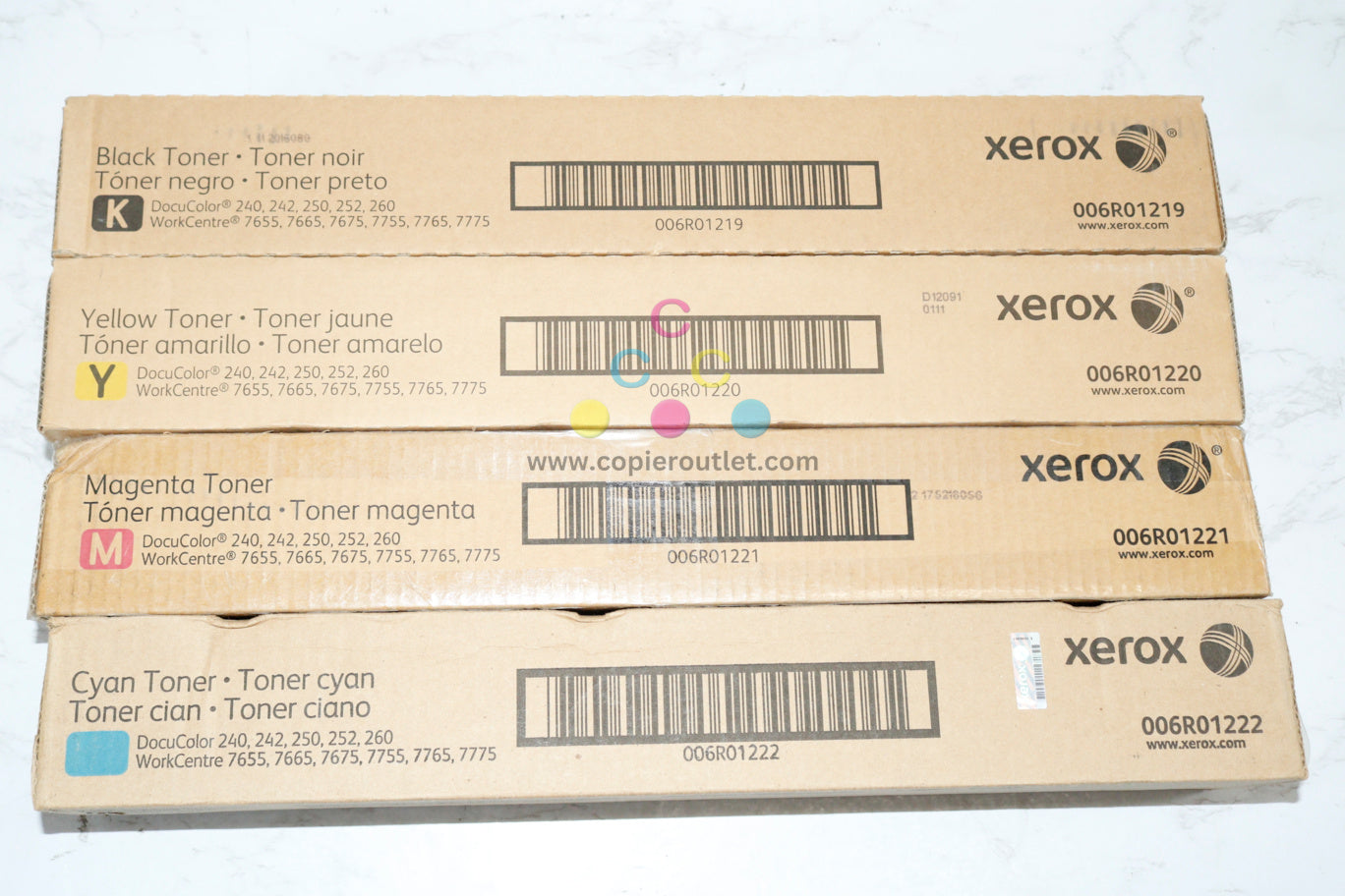 4 OEM Xerox DC 240,250,260,252,WC 7655,7755,7765 CMYK Toners 006R01219,20,21,22