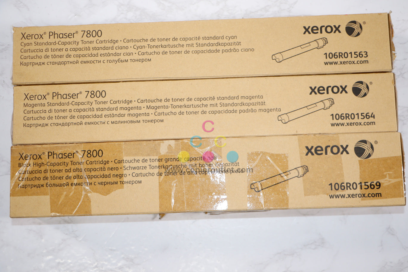 New Cosmetic OEM Xerox Phaser7800 CMK Toner Set 106R01563, 106R01564, 106R01569