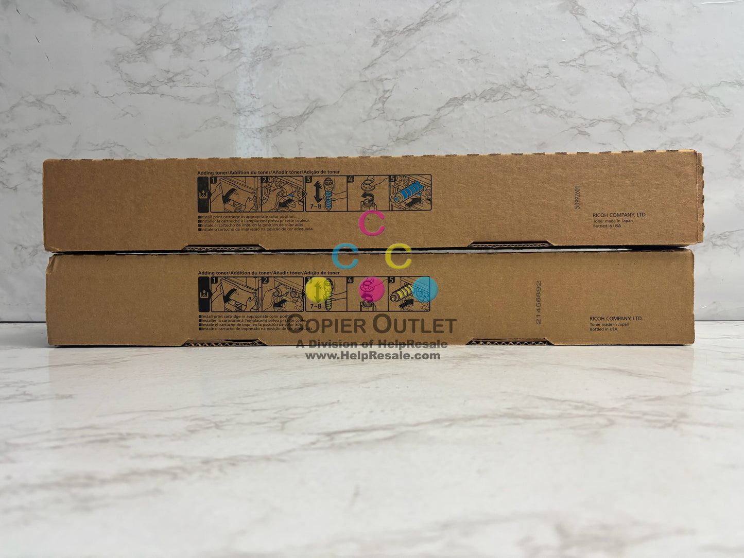 2 Genuine Ricoh SP C840A, C842 Cyan & Yellow Toners 821258, 821256 Same Day Ship