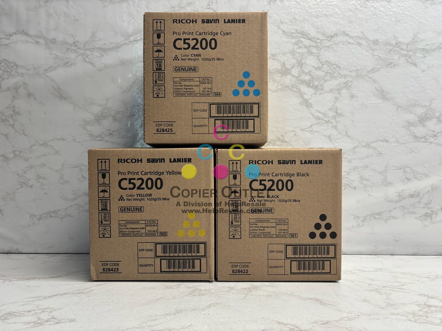 3 Genuine Ricoh C5200, C5210 CYK Toners 828425, 828423, 828422 (No Magenta)