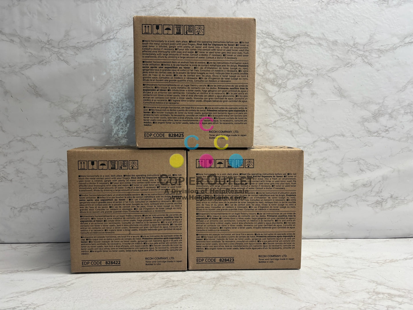 3 Genuine Ricoh C5200, C5210 CYK Toners 828425, 828423, 828422 (No Magenta)