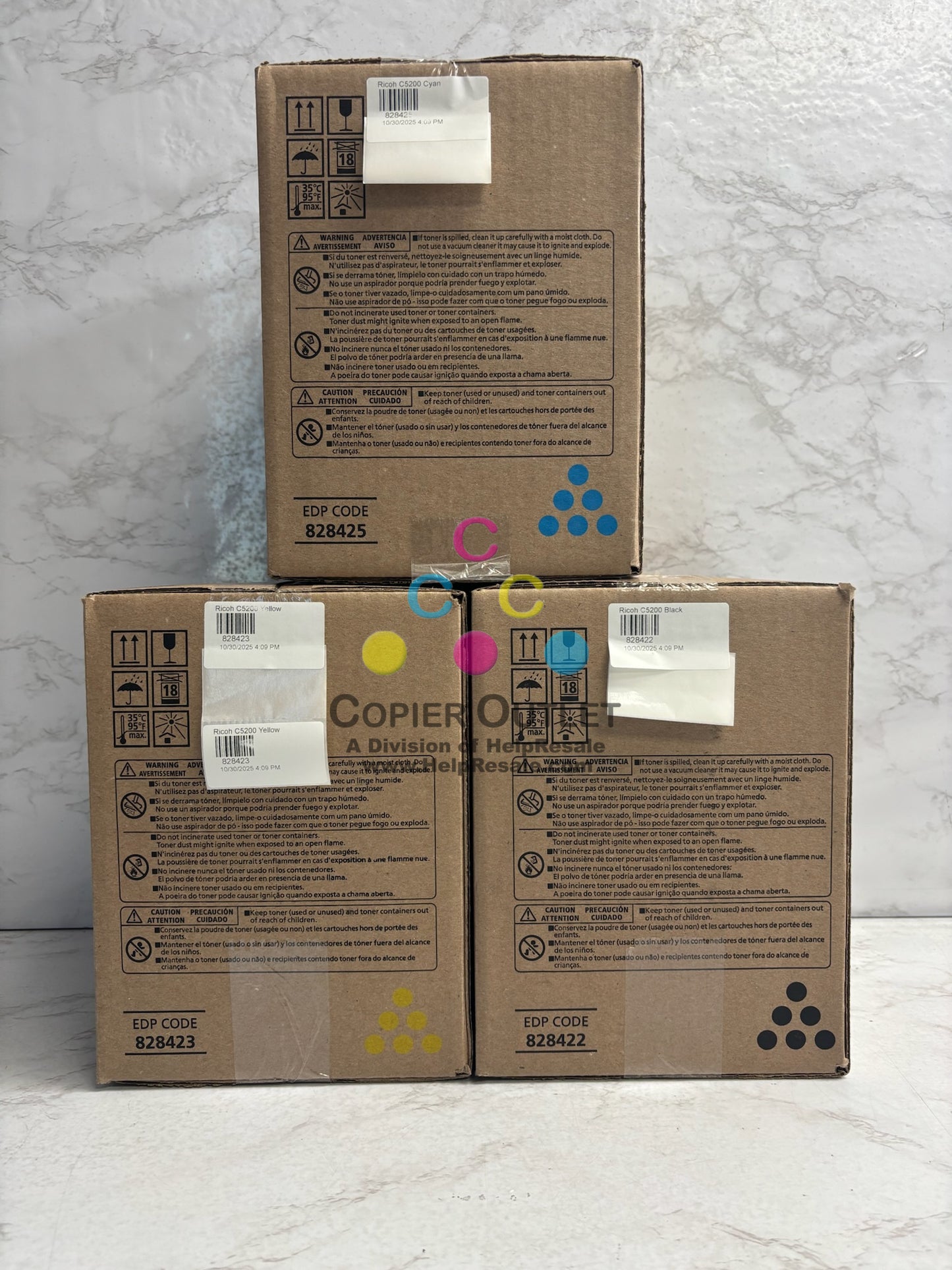 3 Genuine Ricoh C5200, C5210 CYK Toners 828425, 828423, 828422 (No Magenta)