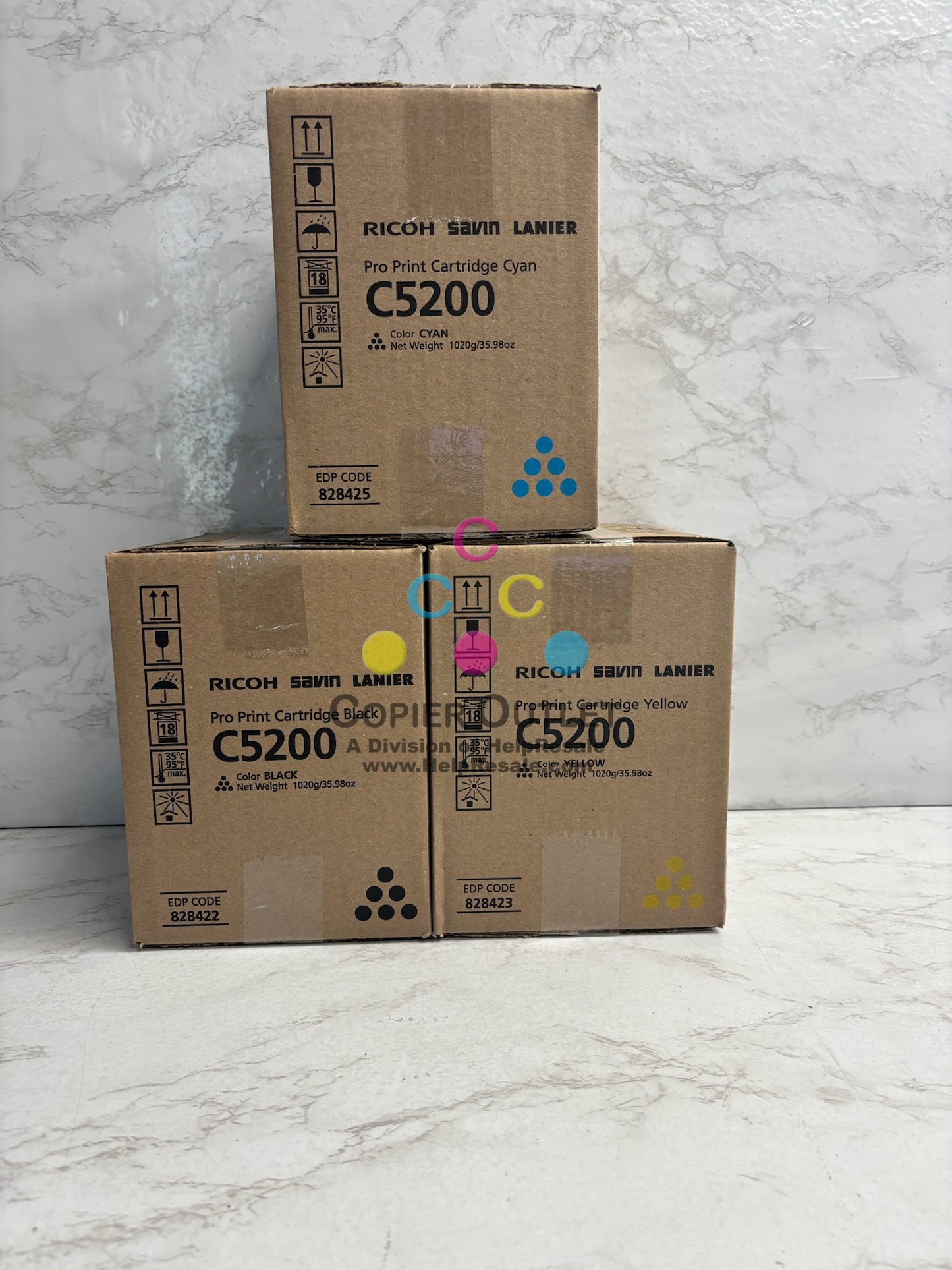 3 Genuine Ricoh C5200, C5210 CYK Toners 828425, 828423, 828422 (No Magenta)