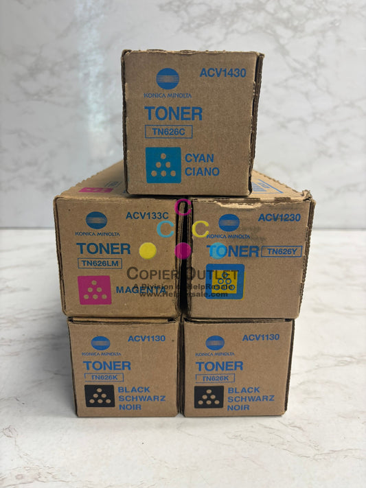 5 New Genuine Konica BH C450i,C550i  CMYKK TN626 Toners (TN626LM)